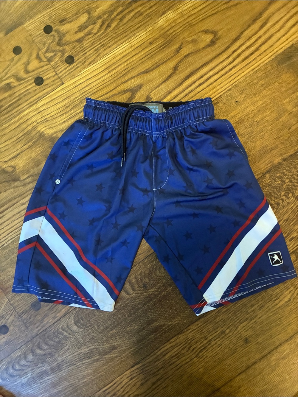 Lacrosse Unlimited Boys Blue Star-Print Athletic Shorts with Tricolor Stripe